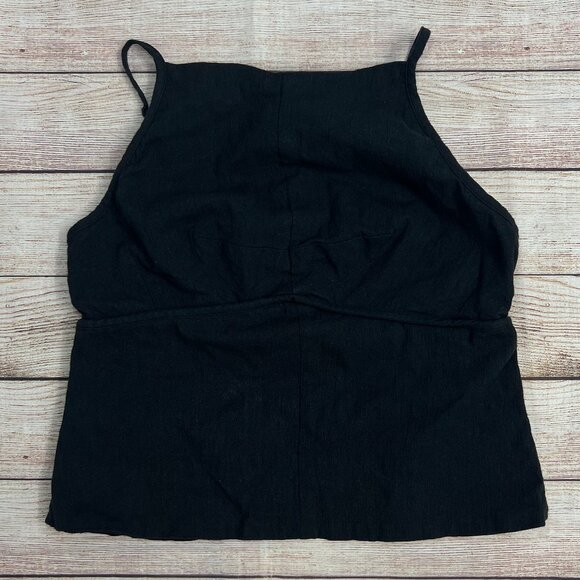 Free People James Black Linen Crop Tank Top Adjustable Straps Size Small - Picture 1 of 13